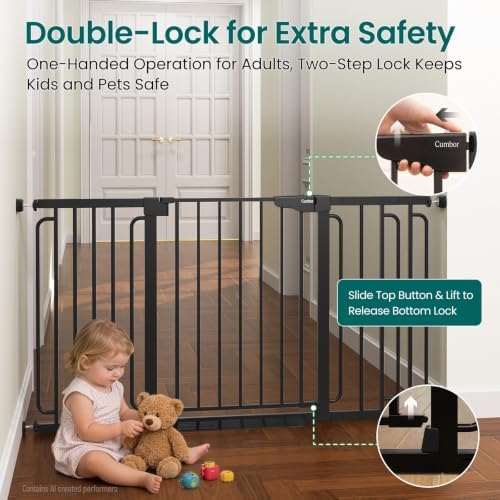 Cumbor 30.4-56.8" Extra Wide Baby Gate, Auto Close Dual Lock Dog Gate Black - Image 4