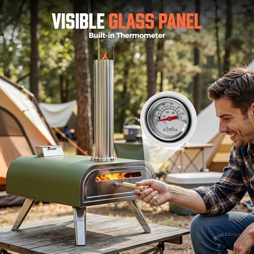 BIG HORN 16" Multi-Fuel Outdoor Pizza Oven – 2-in-1 Wood-Fired & Gas Compatible (Burner Sold Separately), 1112°F Outdoor Stainless Pizza Cooker, Portable for Party Usage, Green - Image 5