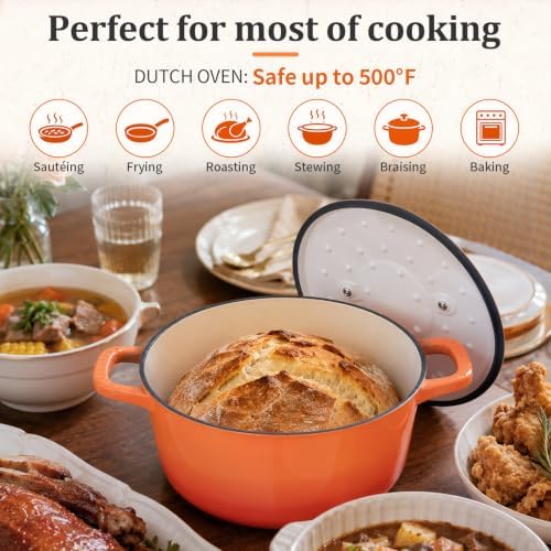 Winado 5 Qt Enameled Cast Iron Dutch Oven Pot with Lid, Orange Ombre - Image 3