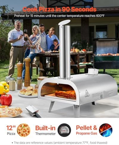 VEVOR Dual Fuel Pizza Oven Outdoor, 12 Inch Wood Fire & Propane Gas Pizza Oven, Pellet & Propane Pizza-Maker with Thermometer, Carry Bag, Stainless Steel Pizza-Cook for Outside Camping & Backyard - Image 2