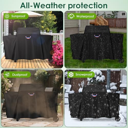 Grill Cover for Traeger Woodridge Pro/Elite Grills, Outdoor Waterproof BBQ Smoker Cover with Top Handles & Adjustable Straps, Pellet Grill Heavy Duty Accessory- 69x28x47 in, Black - Image 6