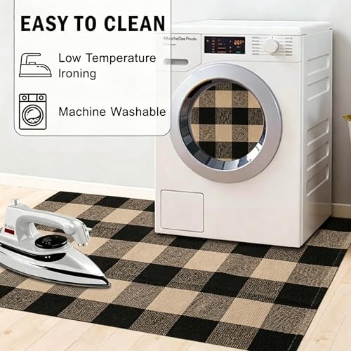 SEEKSEE Fall Decor Buffalo Plaid Outdoor Rug 27.5x43 Coffee and Black Front Door Mat, Layering Rug for Porch, Washable Doormat, Front Porch Rug for Outdoor Entrance Entryway Patio Porch Decor - Image 5