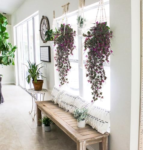 RECUTMS Artificial Hanging Plants Fake Ivy Plant Fuchsia Faux Hanging Vine - Image 5