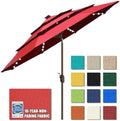 EliteShade USA 10-Year-Non-Fading 9ft 3-Tier Market Patio Umbrella, Commercial Table Umbrella with 80 Solar LED Lights, Crank Open, Windproof & UPF 50+ UV Protection for Garden, Deck, Pool, Backyard, Logo Red by EliteShade