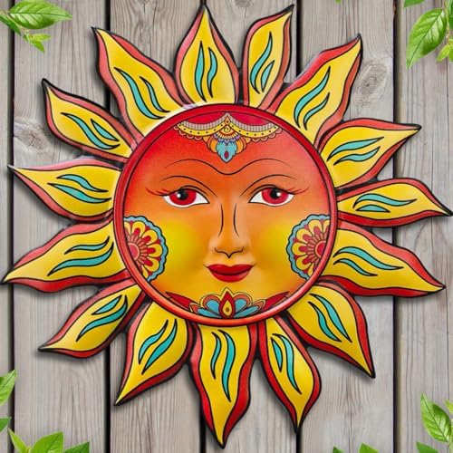 Metal Sun Flower Wall Decor - 12.87 inches Sun Wall Art Hanging Decorations for Outdoor, Home Garden Yard Patio Fence Bedroom Decor by Daogtc