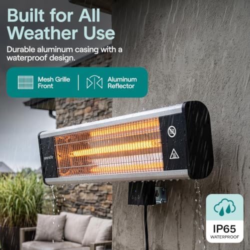 SereneLife Infrared Patio Heater, Wall-Mounted Electric Heater with Remote Control, 1500W, IP65 Approved, Odorless, Indoor/Outdoor for Patio, Restaurant, Backyard, Garage, Decks - Image 4