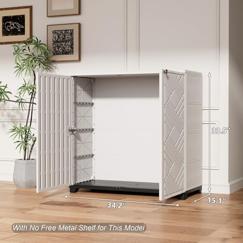HOMSPARK Indoor/Outdoor Storage Cabinet with Doors, 34”x15”x34” HDPE Plastic Storage Box for Bedroom, Bathroom, Living Room, Balcony, Multi-Purpose for Daily Tools, White - Image 3