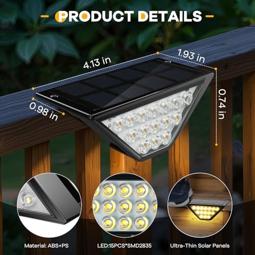 BKBB PPBB Solar Step Lights for Outside, Solar Stair Lights Outdoor Waterproof, Deck Step Lights for Fence, Patio, Yard, Porch, Front Door, Sidewalk, Garden, Patio Decor (8, Warm White) - Image 6