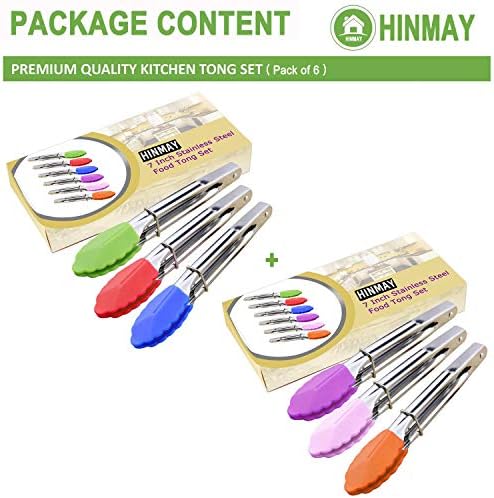 HINMAY Small Tongs with Silicone Tips 7-Inch Mini Serving Tongs, Set of 6 - Image 2