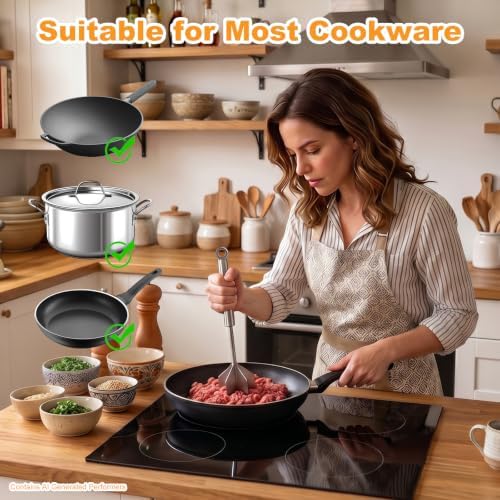 Stainless Steel Meat Masher, 6-Blade Ground Beef Chopper Tool, Heavy Duty Hamburger Smasher Potato Masher, Food Grade Vegetable Puree Shredder Mixer Utensil, Kitchen Gadgets, Dishwasher Safe (A) - Image 5