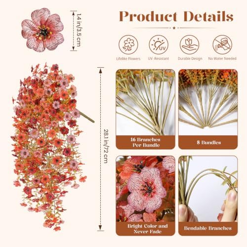 Alupssuc 8PCS Fall Hanging Flowers Artificial for Outdoor Indoor Decor - Image 2