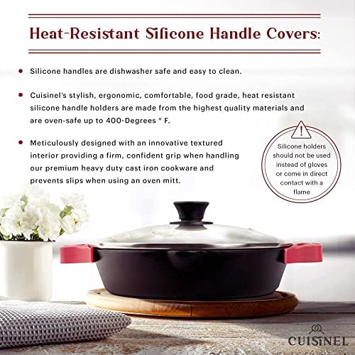 Cast Iron Skillet Set - 10" + 12"-Inch Dual Handle Frying Pans + Glass Lids + Silicone Handle Holder Covers - Pre-seasoned Oven Safe Cookware - Indoor/Outdoor Use - Grill, Stovetop, Induction Safe - Image 5