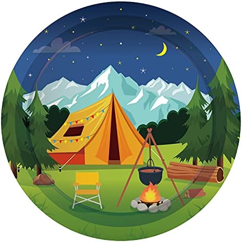 Camping Birthday Paper Plates Napkins Tent Bonfire Disposable Tableware Set Party Supplies Camp Picnic Outdoor Theme Dinnerware Serves 24 Guests for Audlts Kids Baby Shower Birthday 88PCS - Image 5