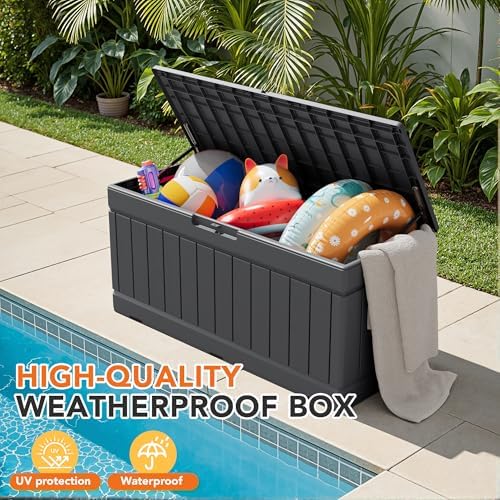 78 Gallon Deck Box Outdoor Indoor Waterproof Storage Box, Gray - Image 6