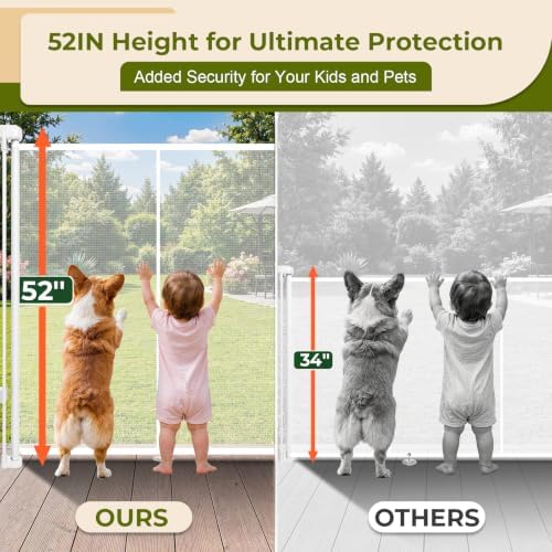 270" Extra Wide Retractable Baby Gates Dog Gate, 52" Tall Child Pet Safety Gate with Reinforced Strips for Stairs, Extra Long Garage Gates Mesh Fence for Driveway Decks Patio Outdoor Indoor - Image 2