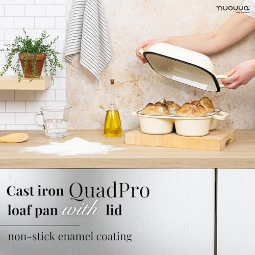 QuadPro Enamelled Cast Iron Bread Loaf Pot – Dutch Oven for Sourdough Bread Baking – 500°F Oven Safe Non Stick Bread Pot – 4 Round Loaf Spaces (4.90-inch Diameter), Cream – by Nuovva - Image 4