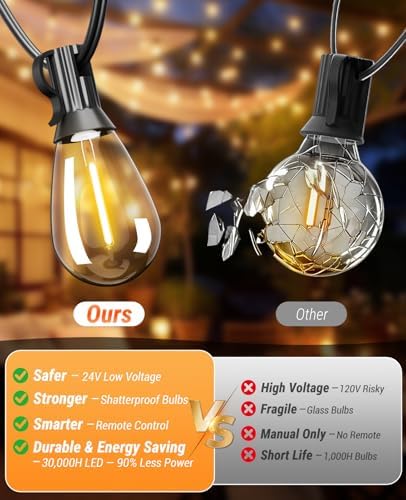 120FT Outdoor String Lights with Remote, LED Patio Lights with 45+2 Waterproof S11 Bulbs, Outside Dimmable 2700K Warm White, Timer & 3 Modes,for Backyard Garden Deck Porch Balcony Gazebo Party Decor - Image 3