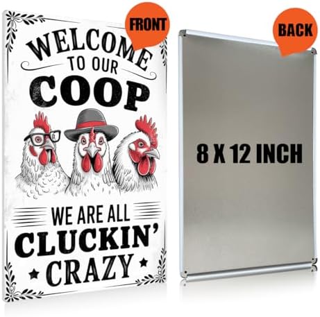 BEASTZHENG Funny Chicken Coop Sign Wall Art Welcome To Our Coop Decorative Metal Tin Sign for Farm Garden 8 x 12 Inches - Image 2