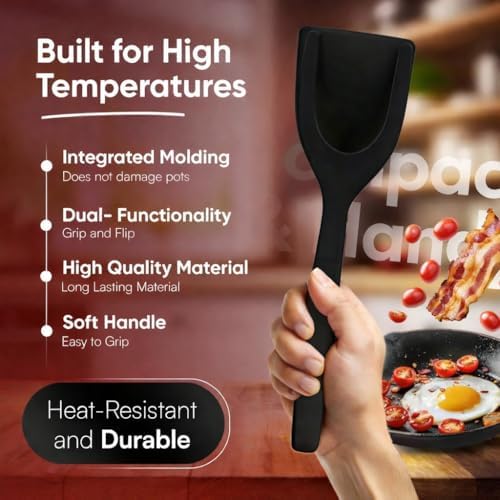 Egg Flipper Spatula Tongs (Set of 2) – Non-Stick 2-in-1 Grip & Flip Kitchen Tongs for Pancakes, Fish, Eggs, and More – Heat Resistant Cooking Tool (Black) - Image 6