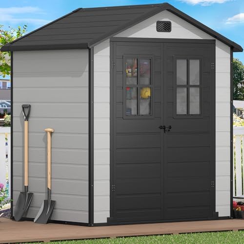 DWVO Outdoor Storage Shed 6x4.4 FT Plastic Garden Tool Shed with 2 Windows, Double-Wall Outside Shed for Lawn Mower, Garden Tool for Backyard, Lawn, Patio by DWVO