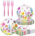 48Pcs Wildflower Party Decorations Disposable Vintage Floral Birthday Plates Napkins Forks Supplies Birthday Decor Serves 16 Wildflower Baby Girl Shower Decorations by Unknown