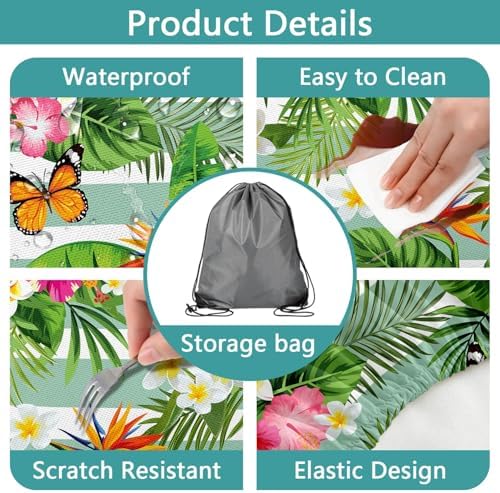 Picnic Table Cover with Bench Covers, Camping Essentials Hawaiian Luau Tropical Palm Leaves Flower Butterfly Waterproof Windproof Fitted Tablecloth Cover with Elastic Edge for Outdoor 3 PCS 30x72 Inch - Image 6