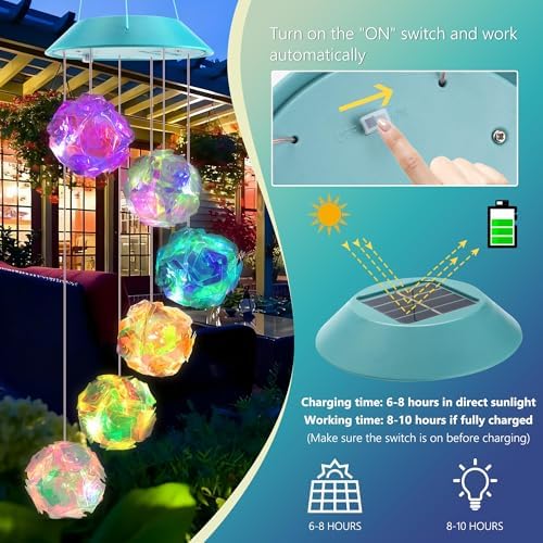 Solar Wind Chimes Outdoor,Color Changing Colorful Ball Gift for Mom Grandma - Image 3