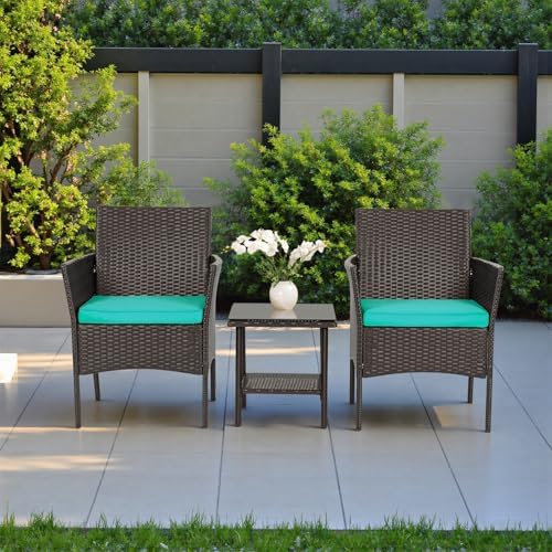 FDW 3-Piece Patio Furniture Set | Brown & Blue | Outdoor Wicker Furniture - Image 6