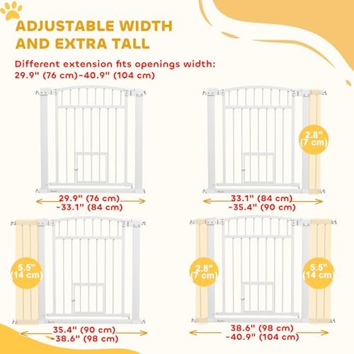 PawHut Pet Gate Indoor with Cat Door 30"-41" Dog Gate Extra Wide 30" High - Image 4
