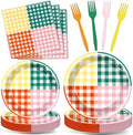 Lonfliness 96 Pcs Camp Checked Paper Plates and Napkins Checkered Bachelorette Party Supplies Checked Birthday Tableware Set Plaid Camping Themed Summer Party Favors Baby Bridal Shower Decor by Lonfliness