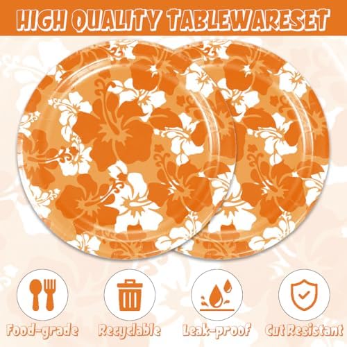 Orange Hawaiian Hibiscus Flowers Party Decorations for Kids Tropical Party Decorations 40PCS Hawaiian Flower Theme Party Plates and Napkins - Image 3