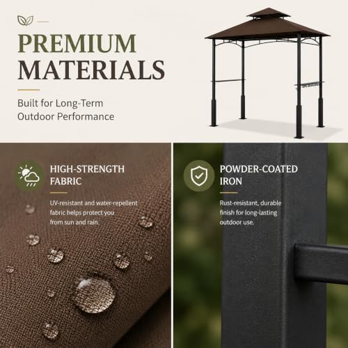 Garvee 8x5 Grill Gazebo, Outdoor BBQ Canopy Shelter with Double Tiered Roof Ventilation - Heavy Duty Patio Canopy Tent Steel Frame for Backyard Garden Lawn Grilling Party Picnic Cooking Events, Brown - Image 6