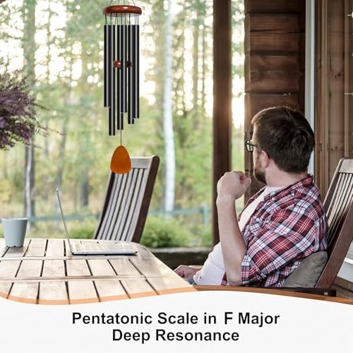 Bursvik 32" Aluminum Wind Chimes for Outside (Black), Patio Zen Decor Gift - Image 5