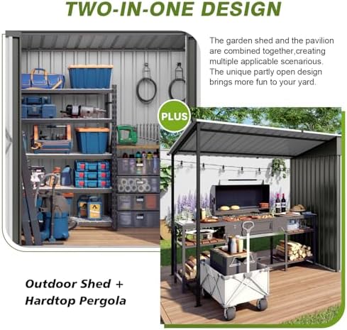 12x4FT Metal Lean-to Shed with Open-Sided Pergola, 4'x6' Outdoor Storage Shed & 6'x4' Hardtop Gazebo Combo, 2-in-1 Garden Storage Tool Shed for Patio, Backyard, Outdoor Organization Structure - Image 6