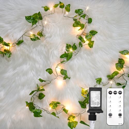 suddus 33FT 100 LED Pothos Vine with Fairy Lights Plug in Clear Wire by SUDDUS