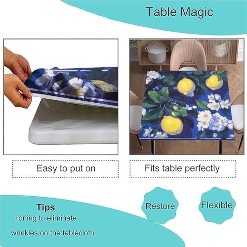Restaurant Tablecloth, Lemon and Tile Pattern Printed on Fade Resistant Elasticized Table Covers, Perfect for Meals Coffee Guest Dinners, Fit for 40" x 40" Square Tables - Image 3