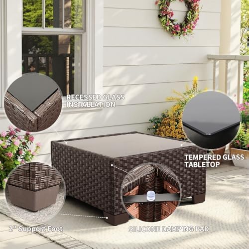 Rattaner 10 Pieces Outdoor Sectional All-Weather Wicker Patio Furniture Set Patio Sectional and Steel Fire Table and Glass Patio Table Non-Slip Cushions and Waterproof Covers, Navy Blue - Image 5