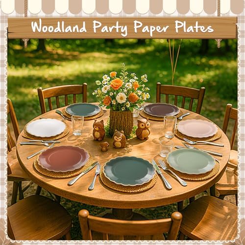 48 Pcs Woodland Green and Brown Paper Plates 9 Inch Gradient Scalloped Paper Disposable Dinner Dessert Plates for Birthday Wedding Bridal Party Supplies, 6 Colors - Image 6