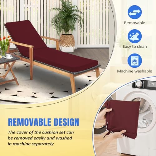 Basic Beyond Chaise Lounge Cushions Outdoor, 3-Layer Waterproof Outdoor Furniture Cushions with Removable Cover and 4 Ties, 72"x21"x3" Patio Lounge Chair Cushions for Outdoor Furniture, Burgundy - Image 5