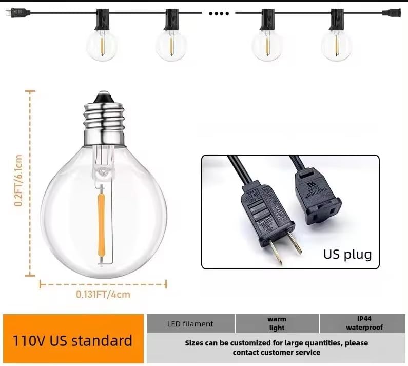 100FT Outdoor Patio Black String Lights with 52 Shatterproof G40 LED Clear Globe Bulbs for Indoor/Outdoor, 2-Pack 50FT Connectable Hanging Lights for Backyard Balcony Party Decor - Image 2