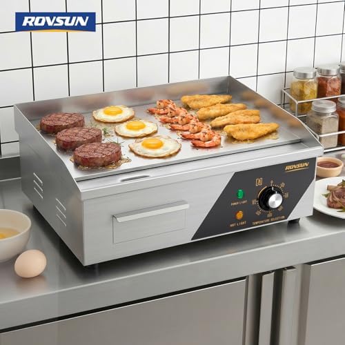 ROVSUN 18" Electric Countertop Flat Top Griddle, 1500W Electric Griddle, Teppanyaki Grill Stainless Steel with Adjustable Temperature Control 122°F-572°F for Commercial Home Restaurant, Plug - Image 7
