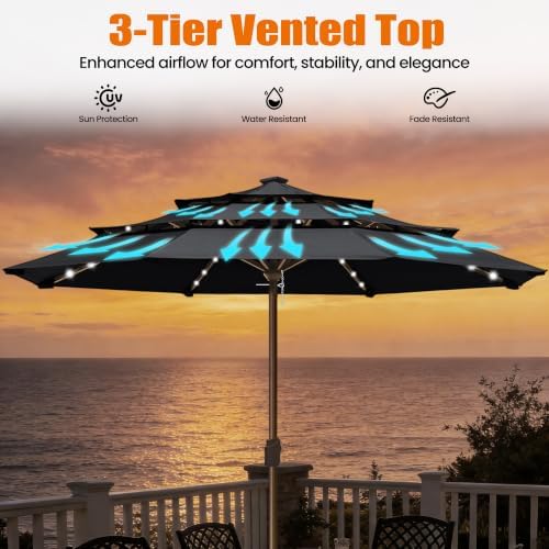 EliteShade USA 10-Year-Non-Fading 10ft 3-Tier Market Patio Umbrella, Commercial Table Umbrella with 80 Solar LED Lights, Crank Open, Windproof & UPF 50+ UV Protection for Garden, Deck, Pool, Backyard, No Tilt, Black - Image 6
