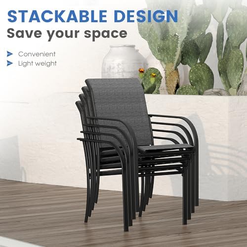 VICLLAX Outdoor Dining Set for 4, 5 Pieces Patio Dining Furniture Set with Umbrella Hole- 40.2" Patio Table and Chairs for Balcony, Garden and Deck, Grey Tabletop - Image 5