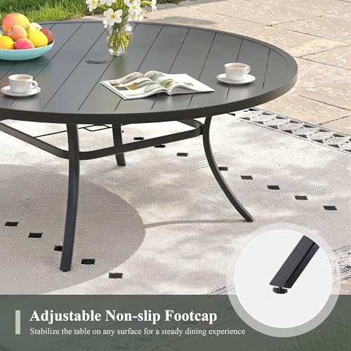 Outdoor Dining Table for 8, 60" Round Outdoor Table with Adjustable Umbrella Hole, All-Weather Metal Patio Dining Table for Lawn Garden Backyard Deck, Black - Image 7