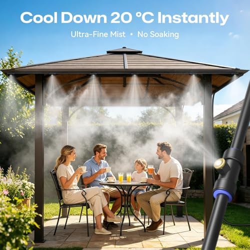 Misters for Outside Patio 50FT/15M, Outdoor Water Misting Cooling System with 15 Brass Nozzles. Backyard Mist Kit for Garden Greenhouse Fan Umbrella Chicken Coop, Dog House - Image 2