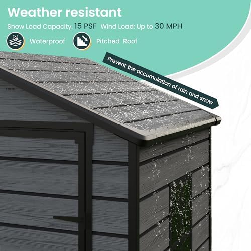 UDPATIO Resin Storage Shed 6x4.5FT, Outdoor Garden Plastic Shed, Dark Grey - Image 4