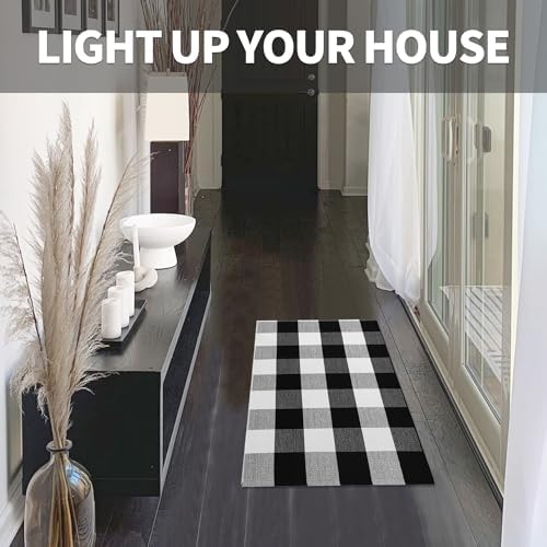 IOHOUZE 2x3 Buffalo Plaid Rug, Washable Outdoor Door Mat, Black White - Image 3