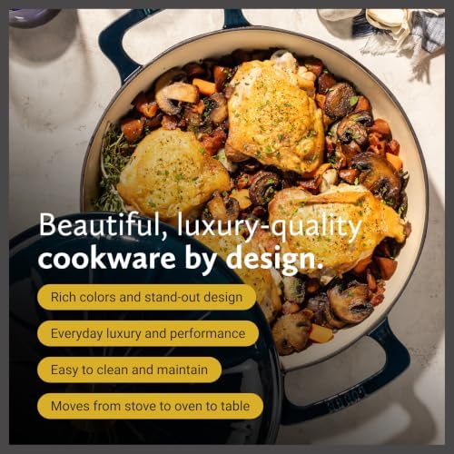 3.6 Quart Luxe Enamel Casserole with Gold Knob, Marine - Image 2