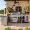 153'' 6-Burner 95500 BTU Propane Gas Outdoor Grill Island, 304 Stainless Steel, Sink + Double-Door Cabinet, Refrigerator, 3-Tier Corner Cabinet, For Backyard BBQ, Sliver by Dvasovio