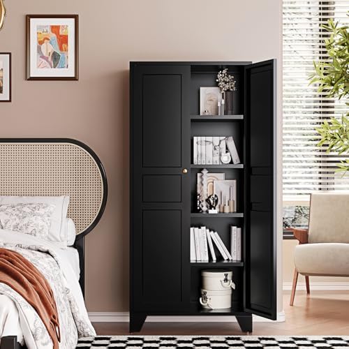 Letaya Metal Pantry Storage Cabinet with Door and Adjustable Shelves,Black - Image 2